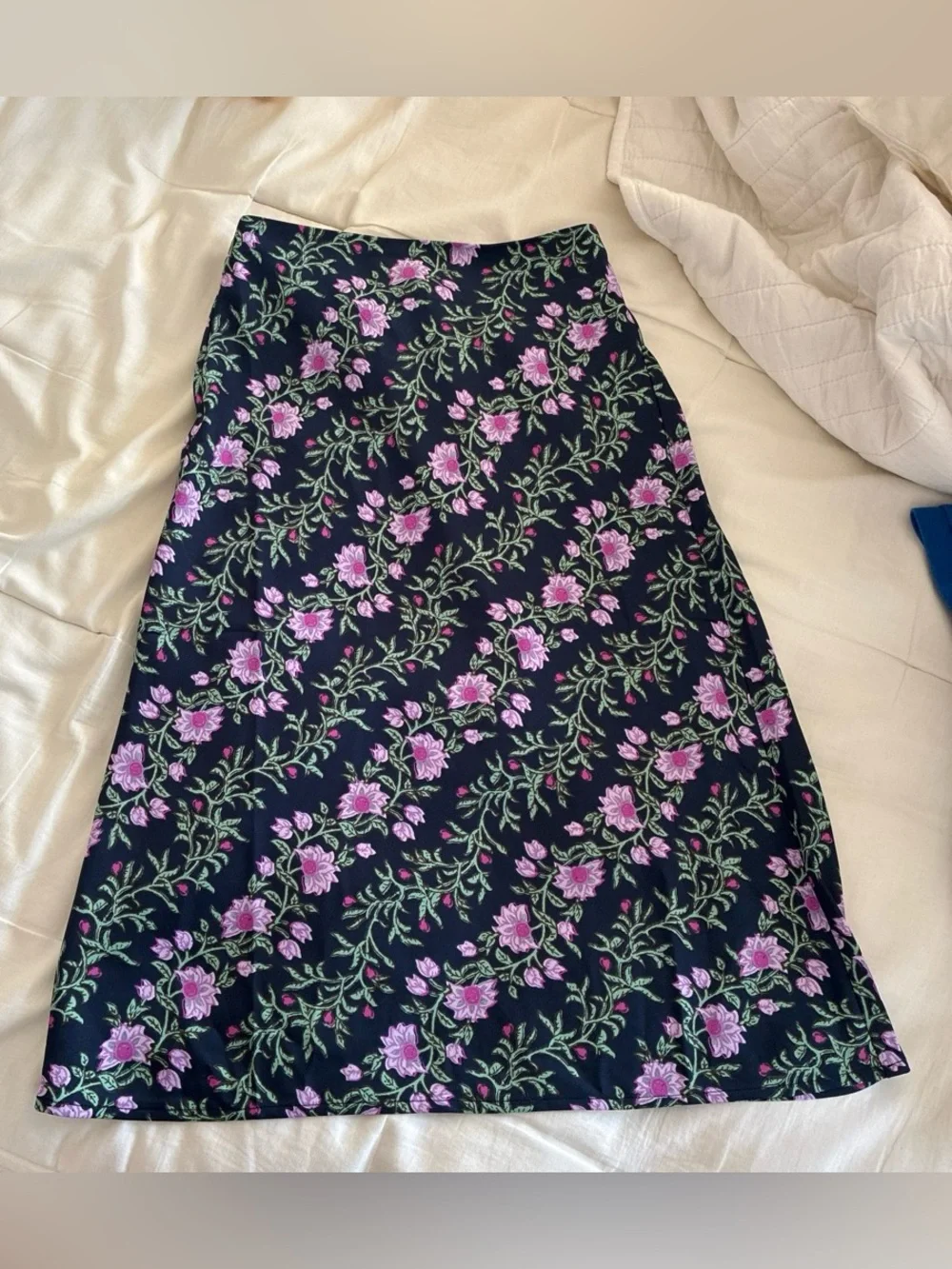 J. Crew Black Midi Skirt with Pink Floral Print
